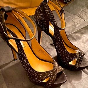 INC Rhinestone Satin Platform Heels - Black!